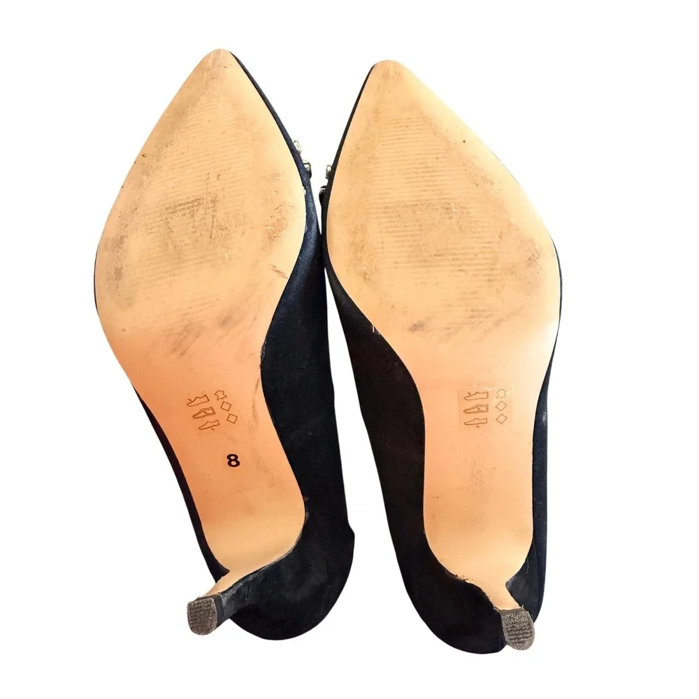 Sole Society Pump Womens 8 Black Crystal‎ Embellished Suede Pointed Toe Stiletto